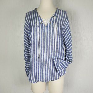 Rails Lily Lace-Up Linen Blend Top Parisian Blue